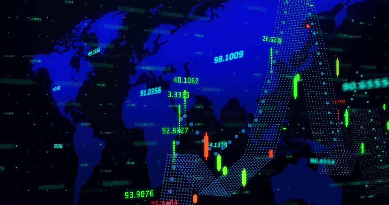 Animation of text with globe and network of connections