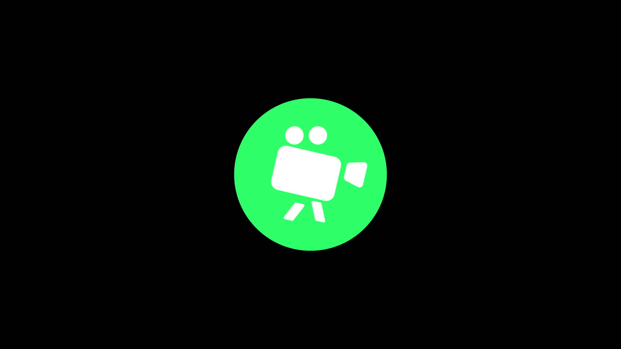 Icona videocamera animata su sfondo di cerchio verde