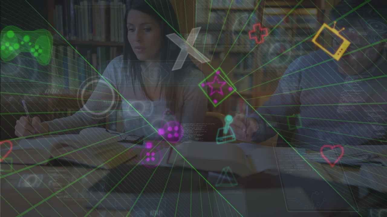 animación de iconos de juegos sobre maestros caucásicos en la biblioteca