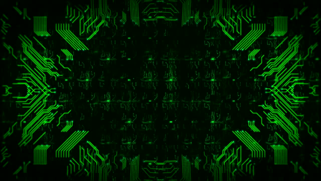 Green Hi-Tech Circuit Board Background. Computer Generated Seamless Loop Abstract Animation.