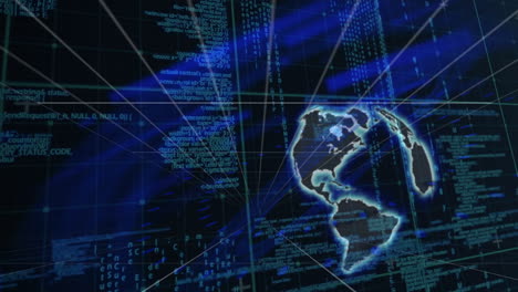 animation of data processing and light trails over globe