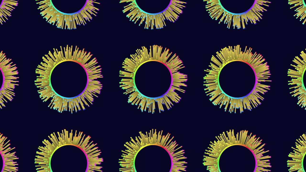 Vibrant circular pattern of overlapping colored lines on black background