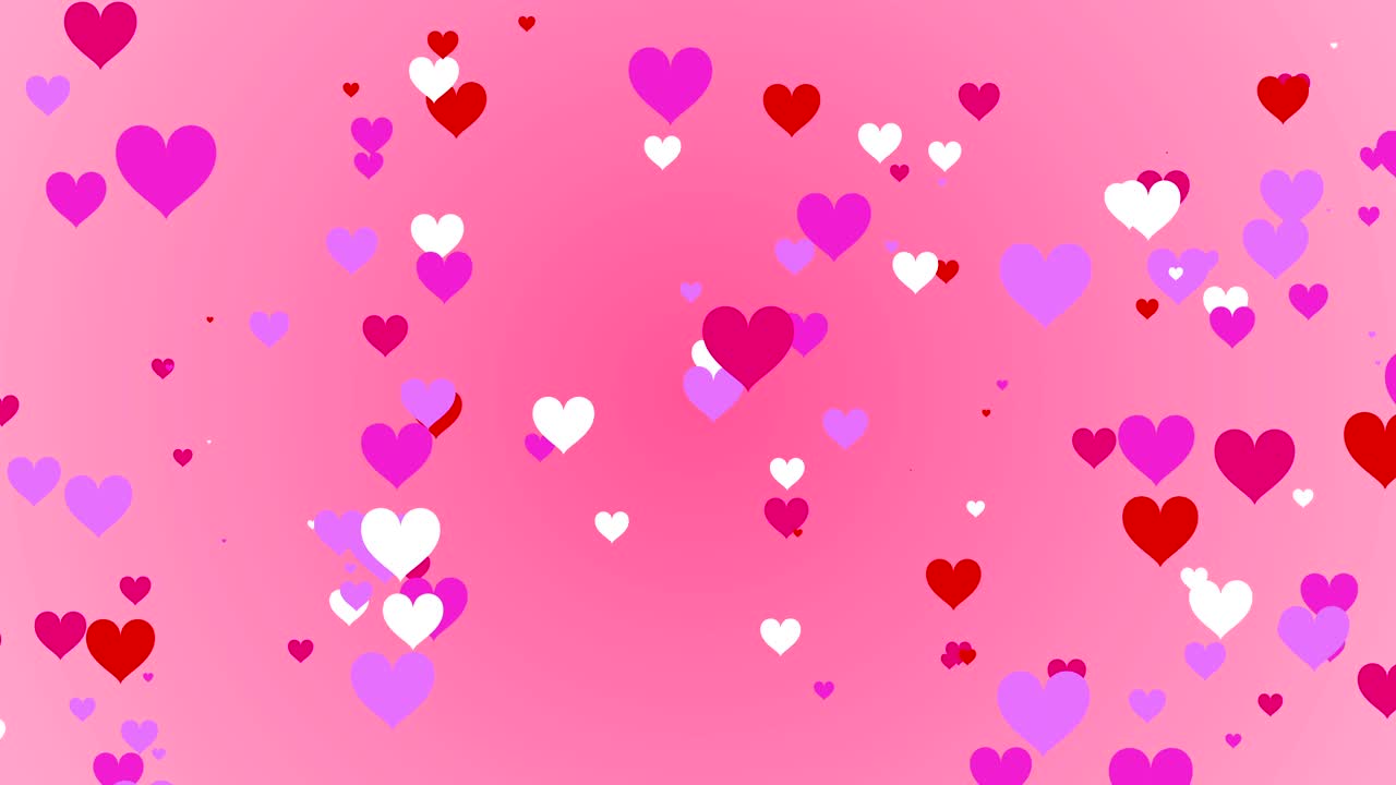 4k animación en forma de corazón moviéndose cayendo o cayendo con fondo gris para el día de san valentín. gráfico de movimiento y fondo rosa. bucle sin costuras.