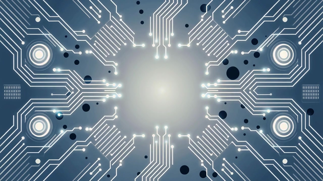 Futuristic Digital Circuit Board with Glowing Data Connections