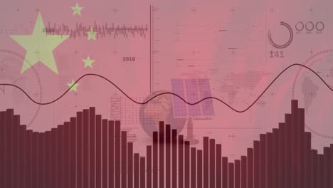 animation of data processing over flag of china