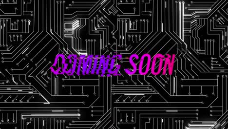 animación de texto que viene pronto a través de la red de conexiones