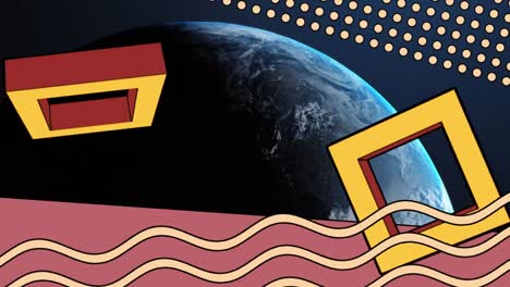 animation of retro abstract shapes over planet earth