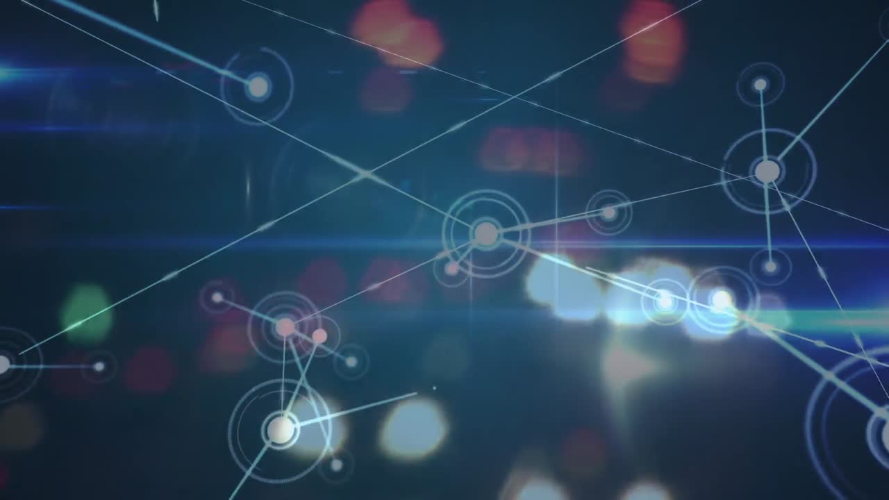 animación de la red de conexiones sobre luces brillantes sobre un fondo oscuro