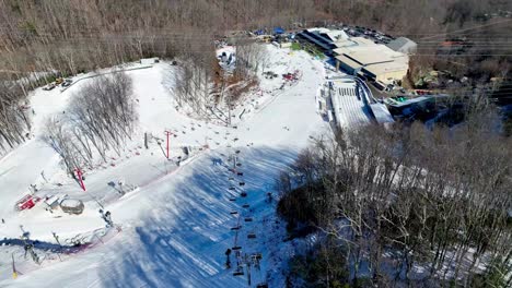 aerial looking down the mountain at over mountain ski area
