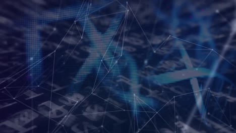 animación de cadenas de adn girando, redes de conexiones a través de codificación binaria