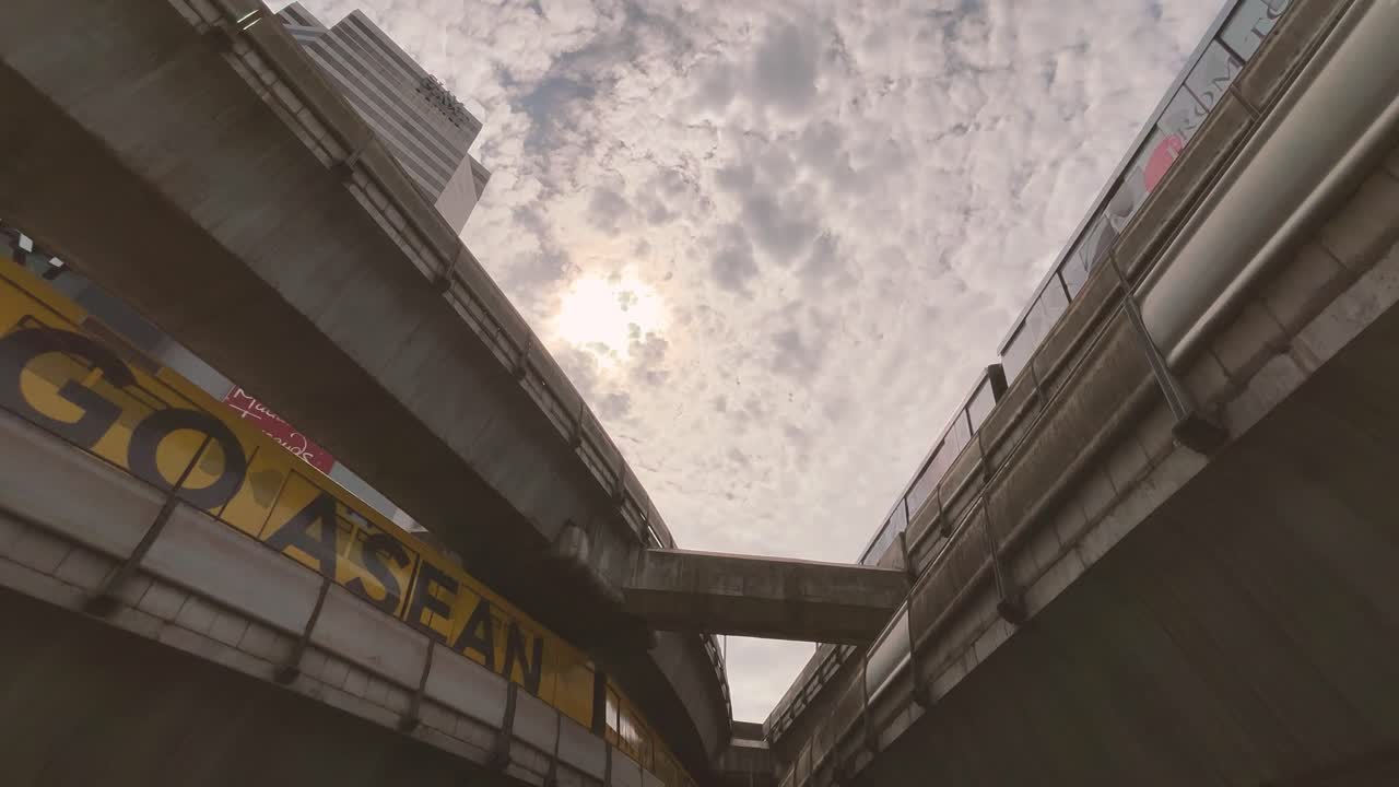 Bangkok, Thailand - Aug 29, 2024: View under the BTS railways in the morning at Siam Station in front of MBK shopping mall.
