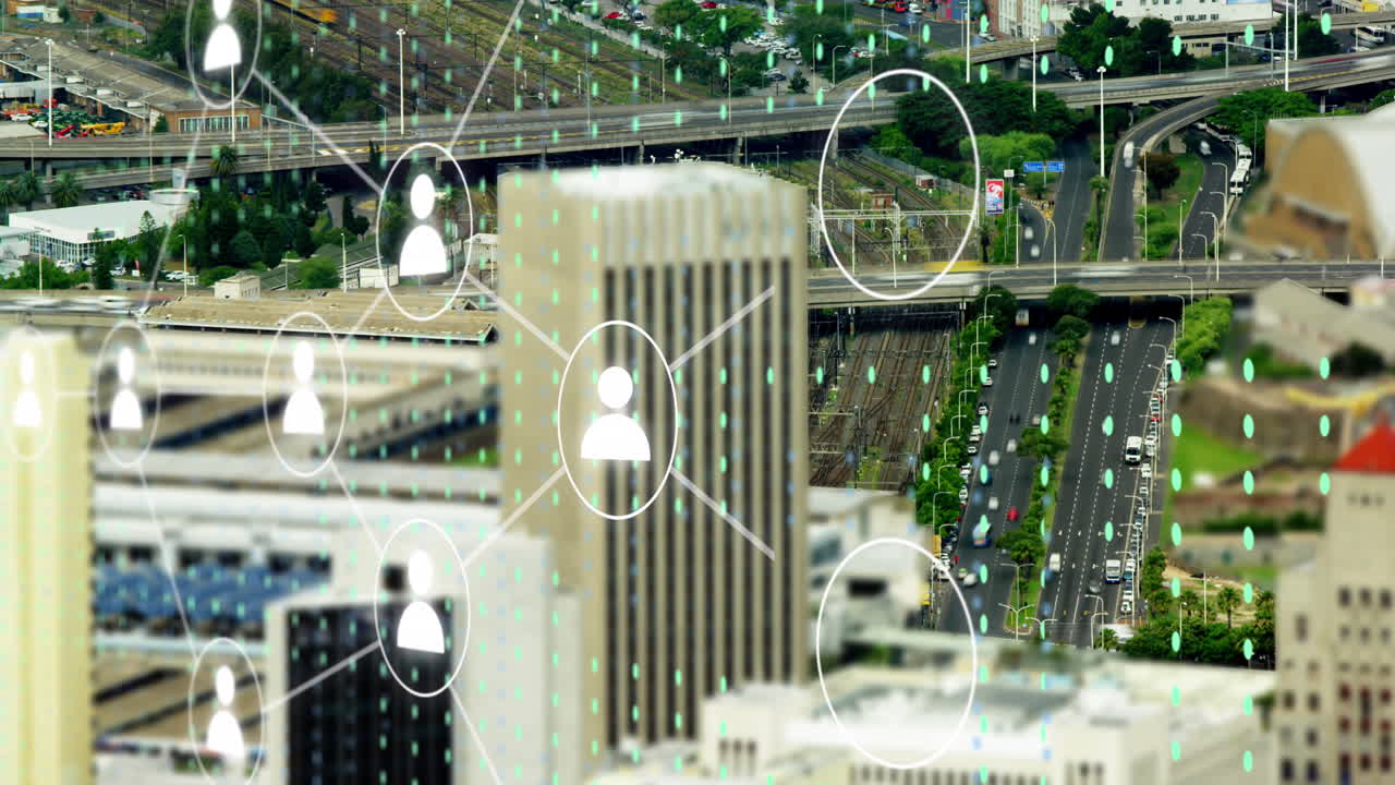 도시에 대한 연결 및 데이터 처리의 애니메이션