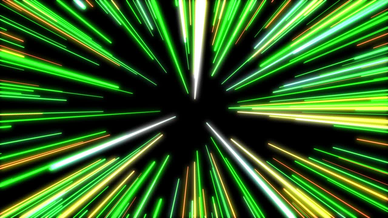 애니메이션 하이퍼 점프는 우주에서 초록색 별을 통해 이동합니다.