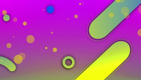 animación de puntos y formas coloridas sobre un fondo púrpura