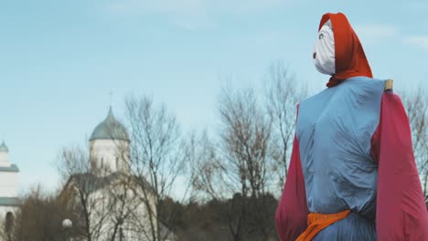 straw effigy of dummy of maslenitsa, symbol of winter and death in slavic mythology, pagan tradition. the eastern slavic religious, folk holiday celebrating up to now before great lent