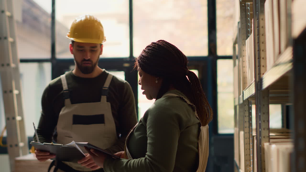 Warehouse and construction workers teamwork