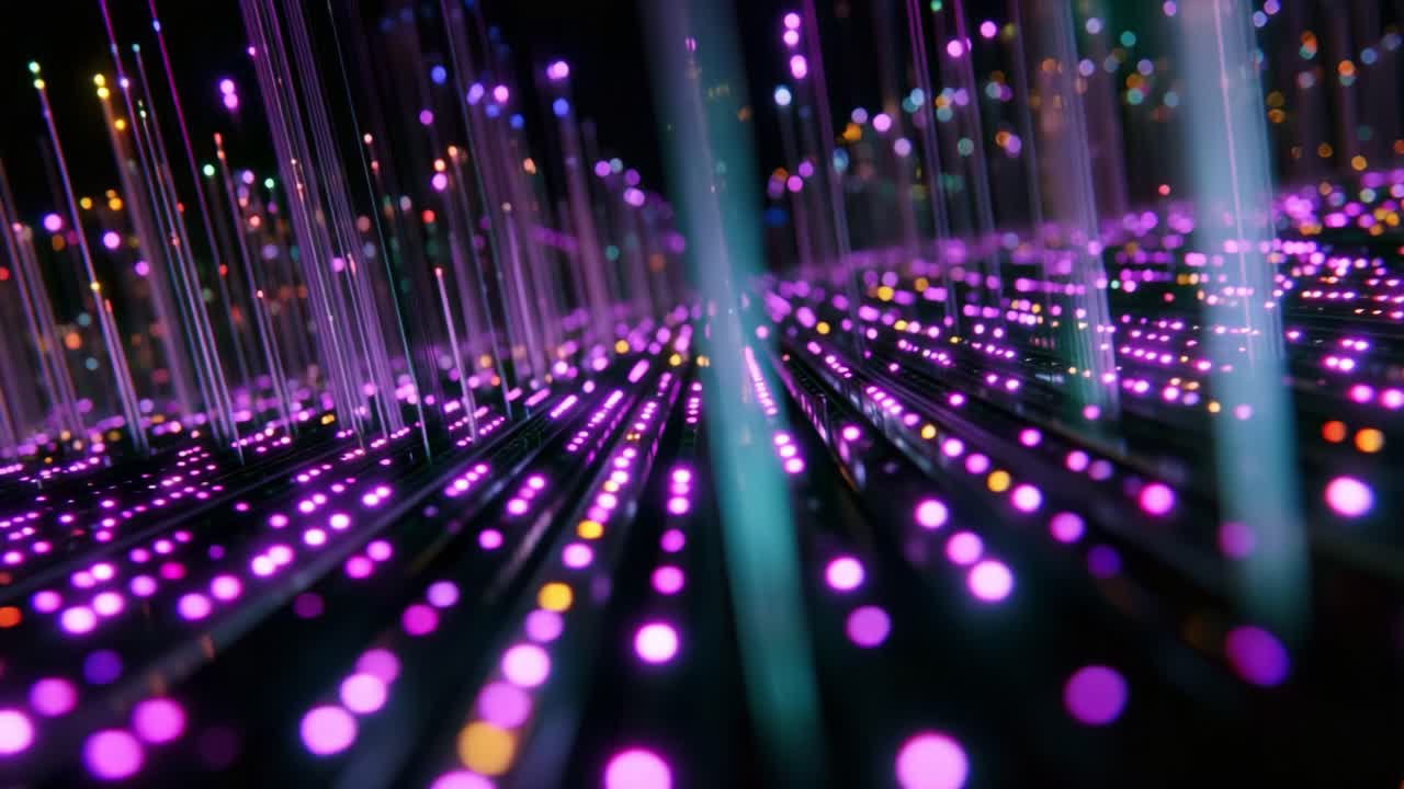 An enchanting display of vibrant, colorful lights and dynamic particles stretching infinitely in a mesmerizing visual landscape, creating a stunning abstract representation of energy and motion