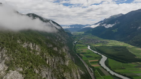 aerial view of a valley in the austrian alps