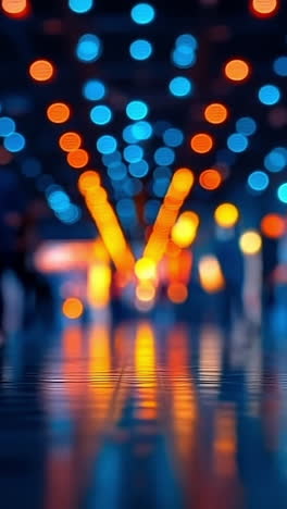 city lights bring vibrant nights. people walk through a brightly lit urban environment filled with colorful lights creating a lively ambiance.