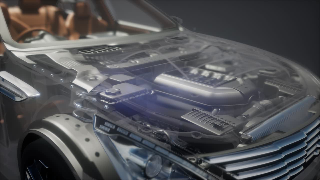 motor y otras partes visibles en el coche