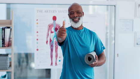 fitness, happy or senior black man with thumbs up