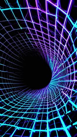 data streaming through glowing blue grid tunnel, representing digital information flow within virtual network landscape