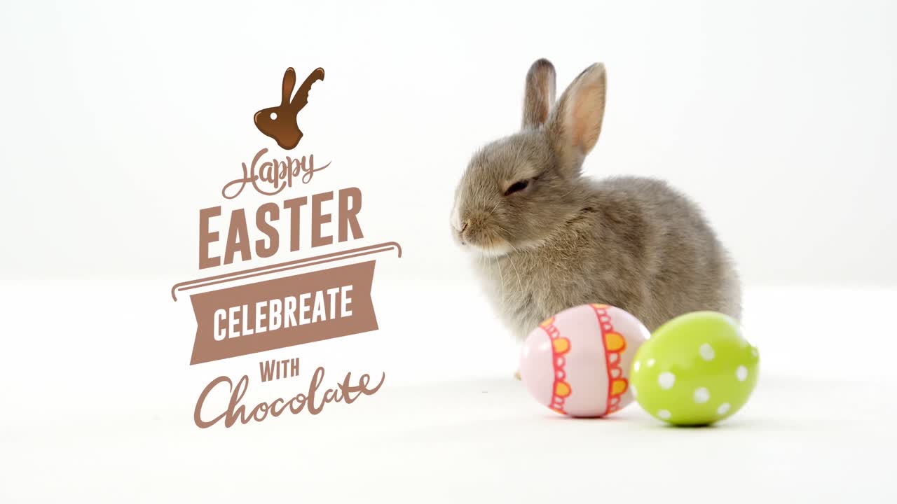 Animazione di uova di Pasqua con coniglio e testo 'Buona Pasqua'