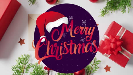 animation of merry christmas text over christmas decorations