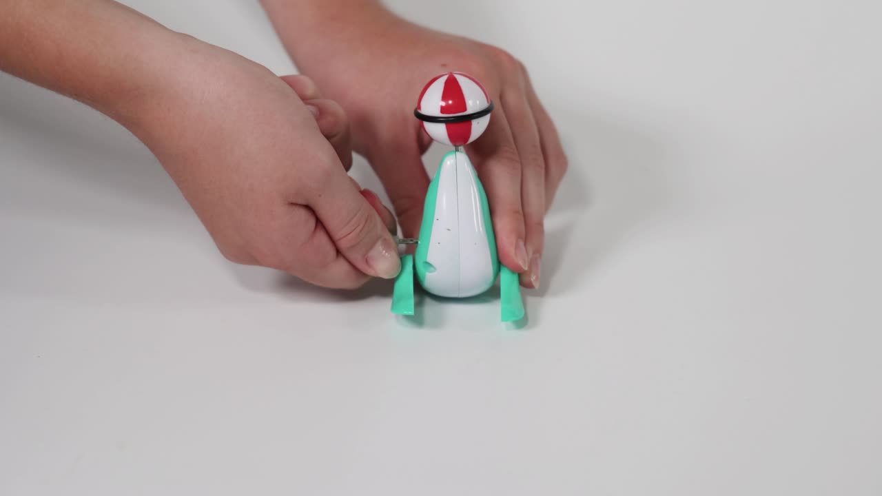 juguete de sello de cuerda que realiza trucos con la pelota