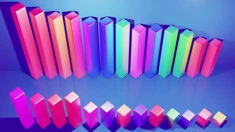 infografías abstractas de columnas multicolores en filas, hermoso fondo para transmisión analítica. fondo de bucle brillante con animación suave. matriz de barras adecuadas para temas financieros