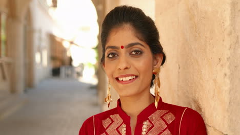 close-up of pretty indian woman smiling