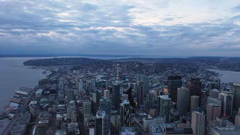 aerial view of seattle with the puget sound on the left and lake union on the right