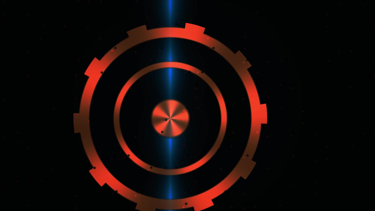 Abstract Rotating Circles with Blue Light Beam and Red Particles on Dark Background