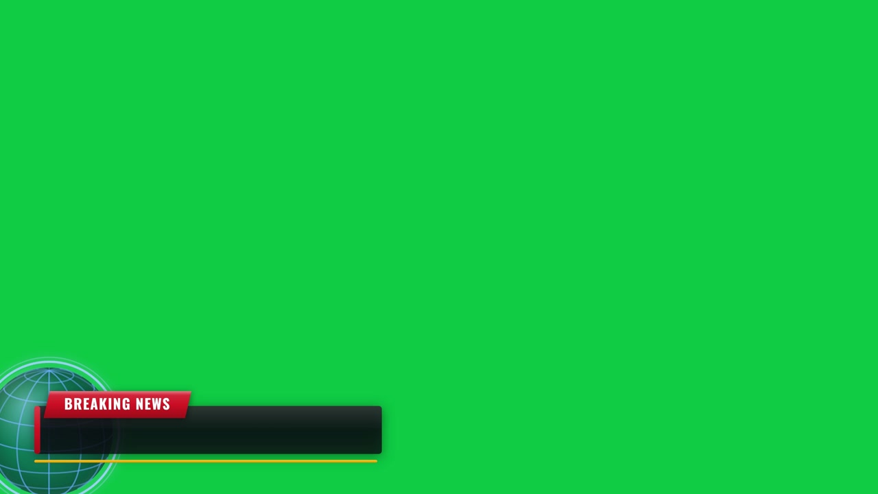 Breaking news lower third graphic banner with globe icon on green screen background template