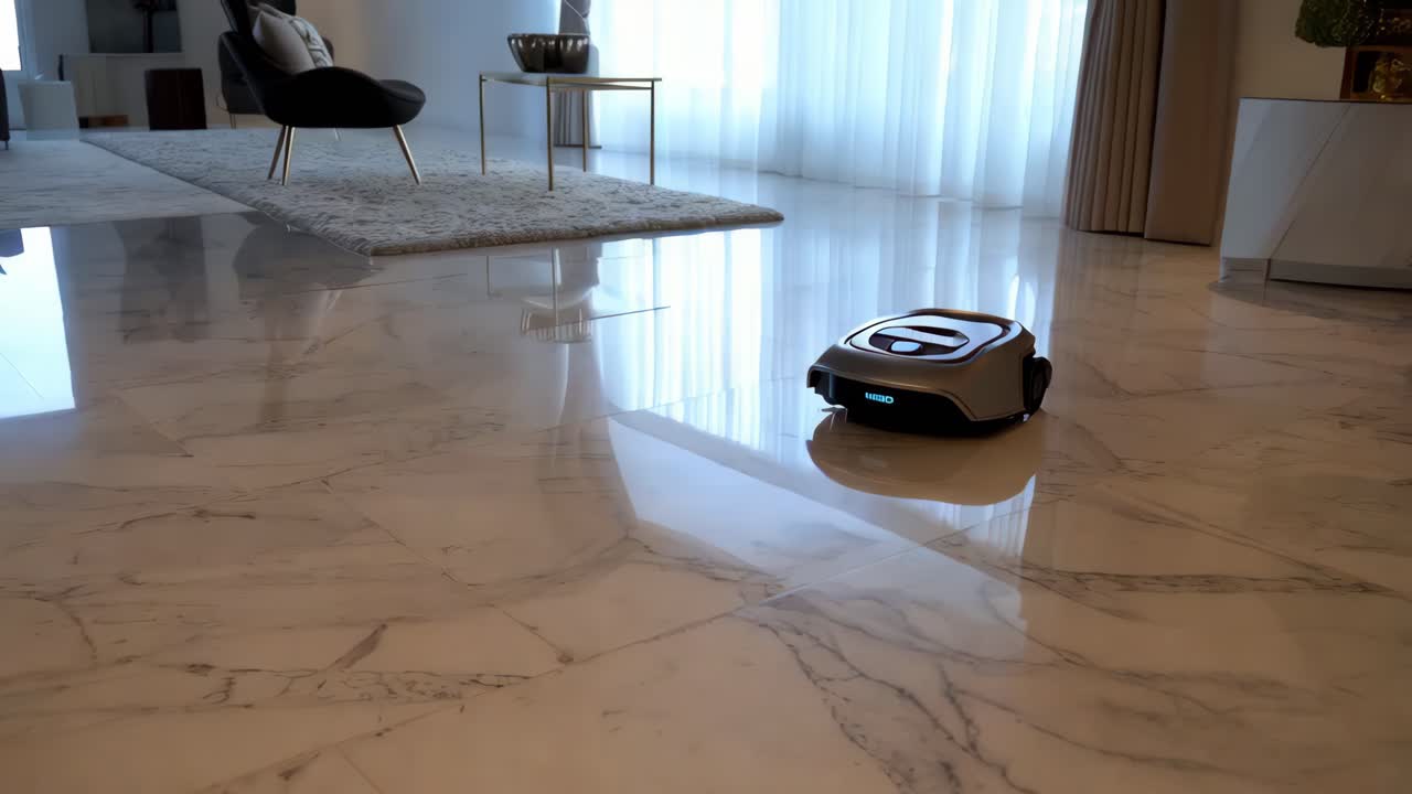 Robot aspirapolvere in un soggiorno moderno di lusso