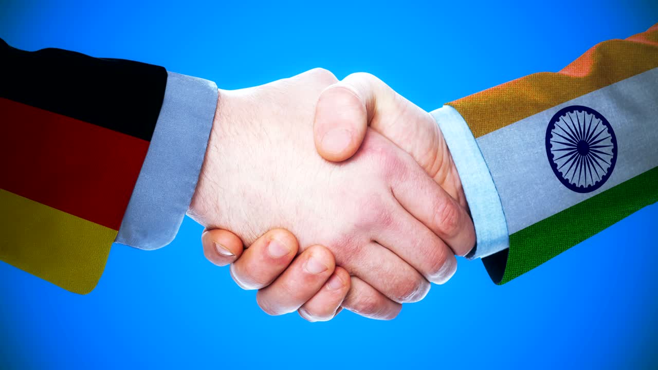 Germany - India / Handshake concept animation about countries and politics / With matte channel