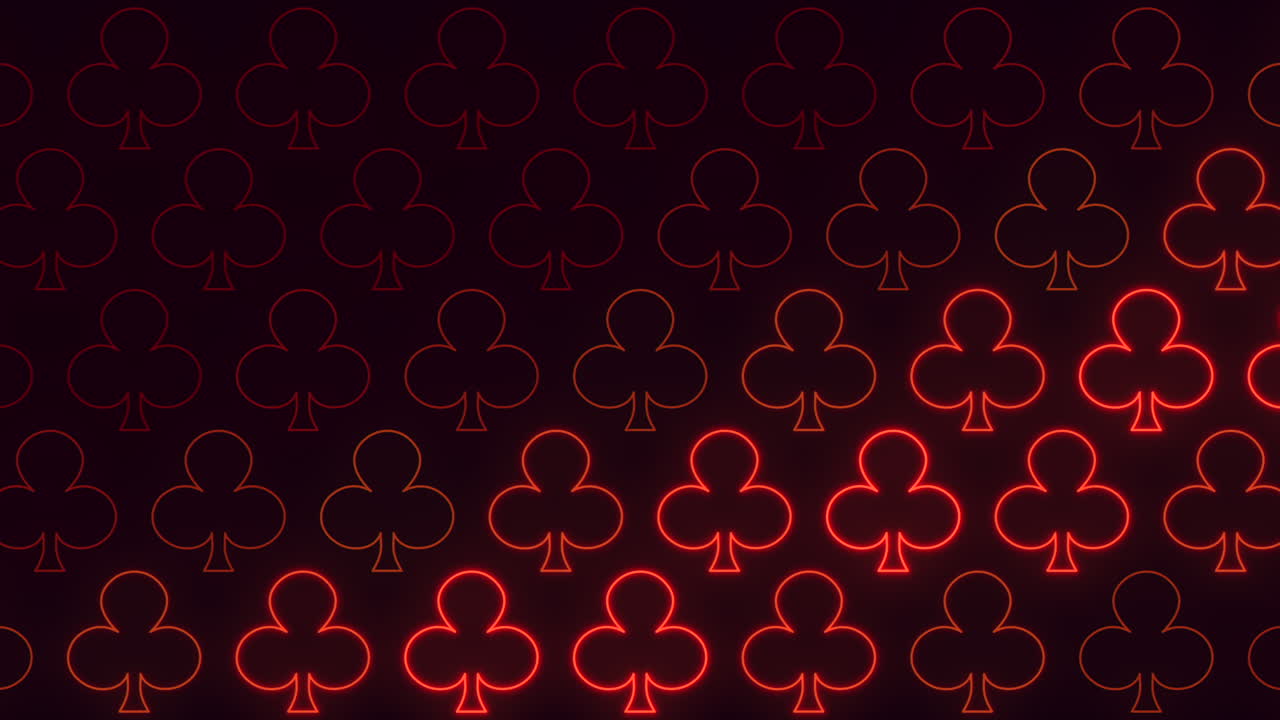 Black and red playing cards create a stylish seamless pattern on a dark backdrop. The design features distinct spade, heart, diamond, and club shapes in a striking red hue