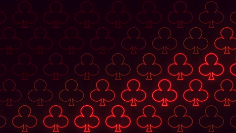 black and red playing cards create a stylish seamless pattern on a dark backdrop. the design features distinct spade, heart, diamond, and club shapes in a striking red hue