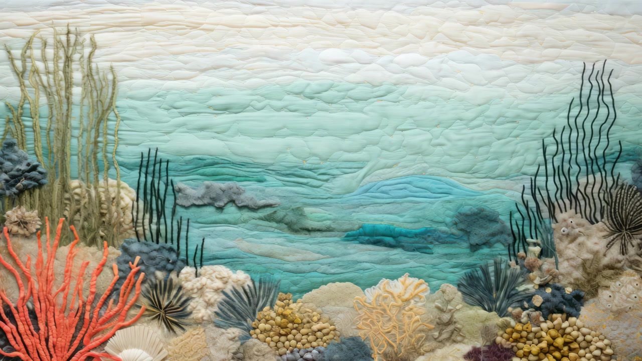 Textile Art Depicting an Underwater Coral Reef Scene