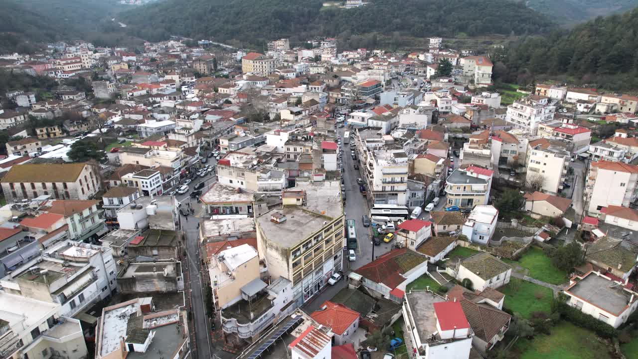 Eleftheroupoli Drone Panoramaoptagelse, Luftfoto af lille by i Kavala-regionen, Nordgrækenland