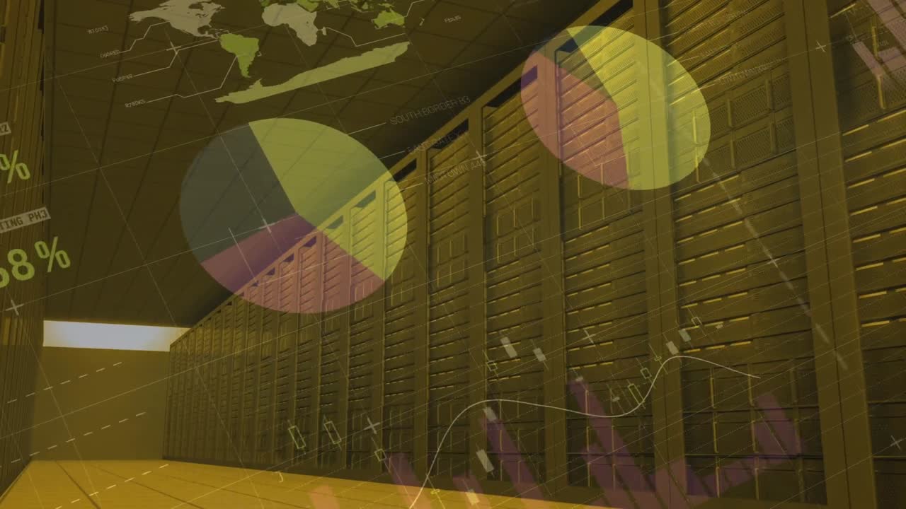 procesamiento de datos estadísticos contra una sala de servidores de computadora vacía