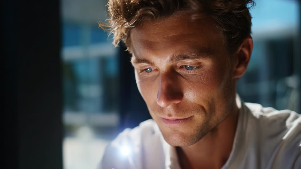 A Reflective Moment: A Close-Up of a Thoughtful Individual Engaged in Deep Concentration, Illuminated by Natural Light, Highlighting Emotion and Introspection in a Modern Setting
