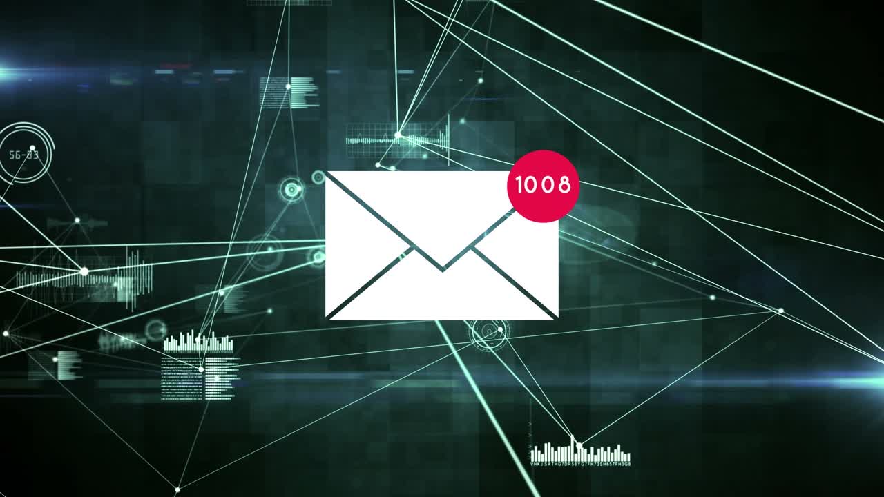 Animation of mail over connections on black background