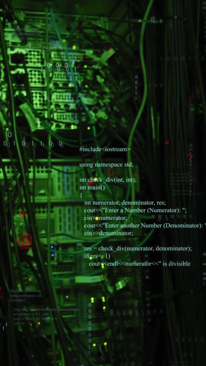 Animation of data processing against close up of a computer server