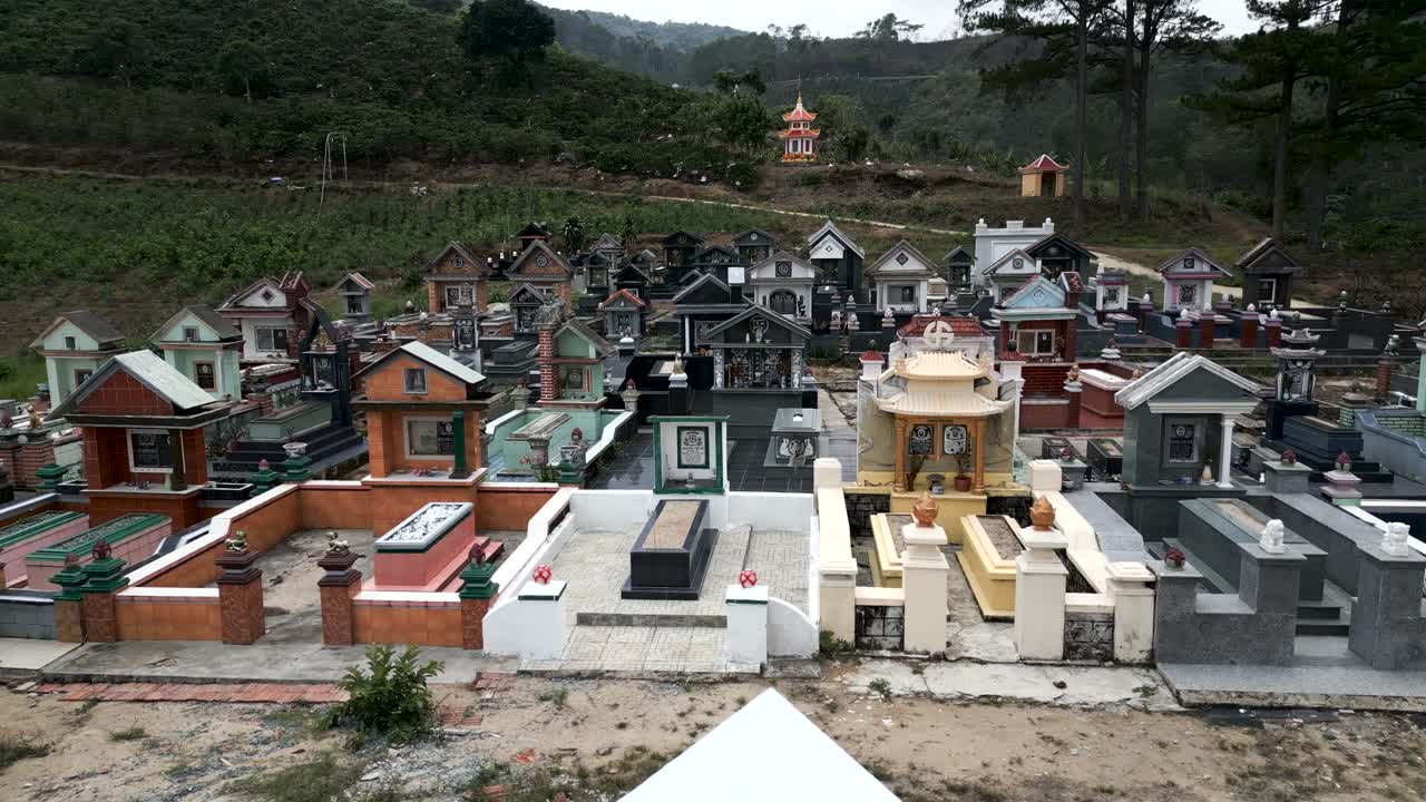 Colorful Gravesites in a Cemetery in Asia