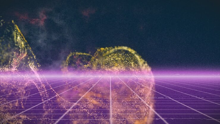Glowing particles and grid lines forming digital globe in futuristic animation style