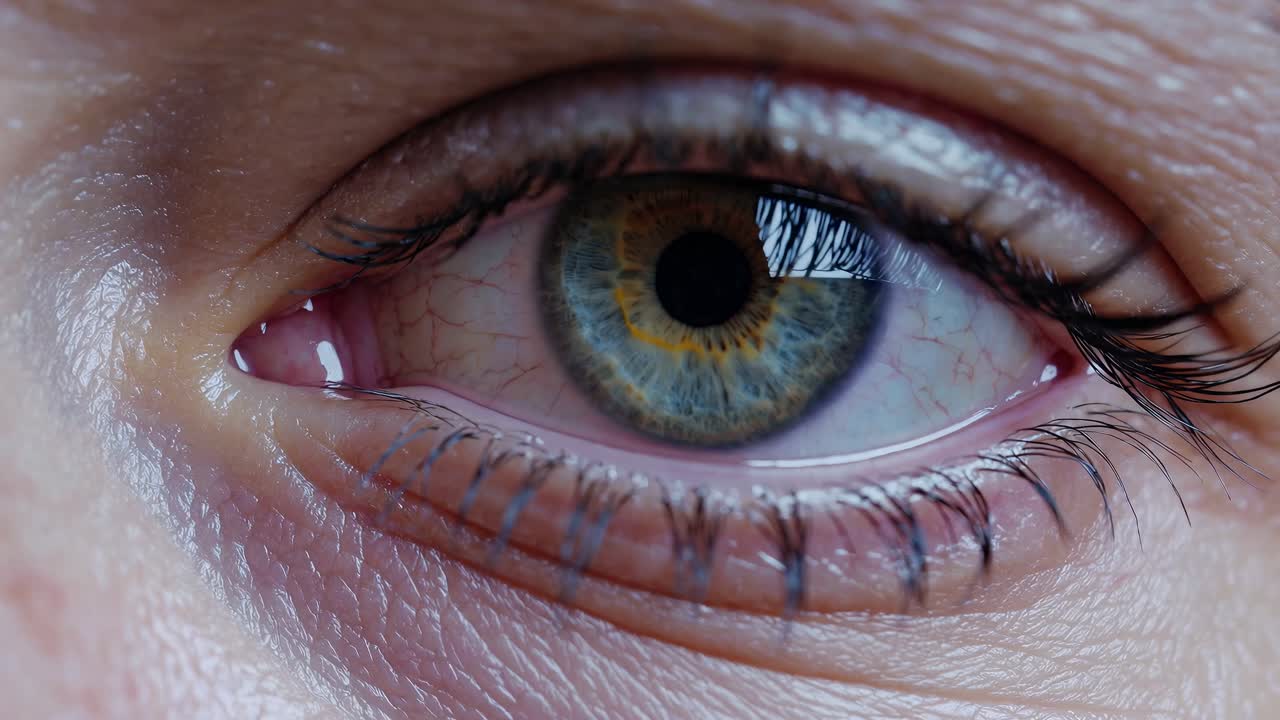 Close-up video of a human eye, capturing intricate details and textures