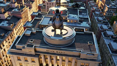 rat on a rooftop in a cityscape