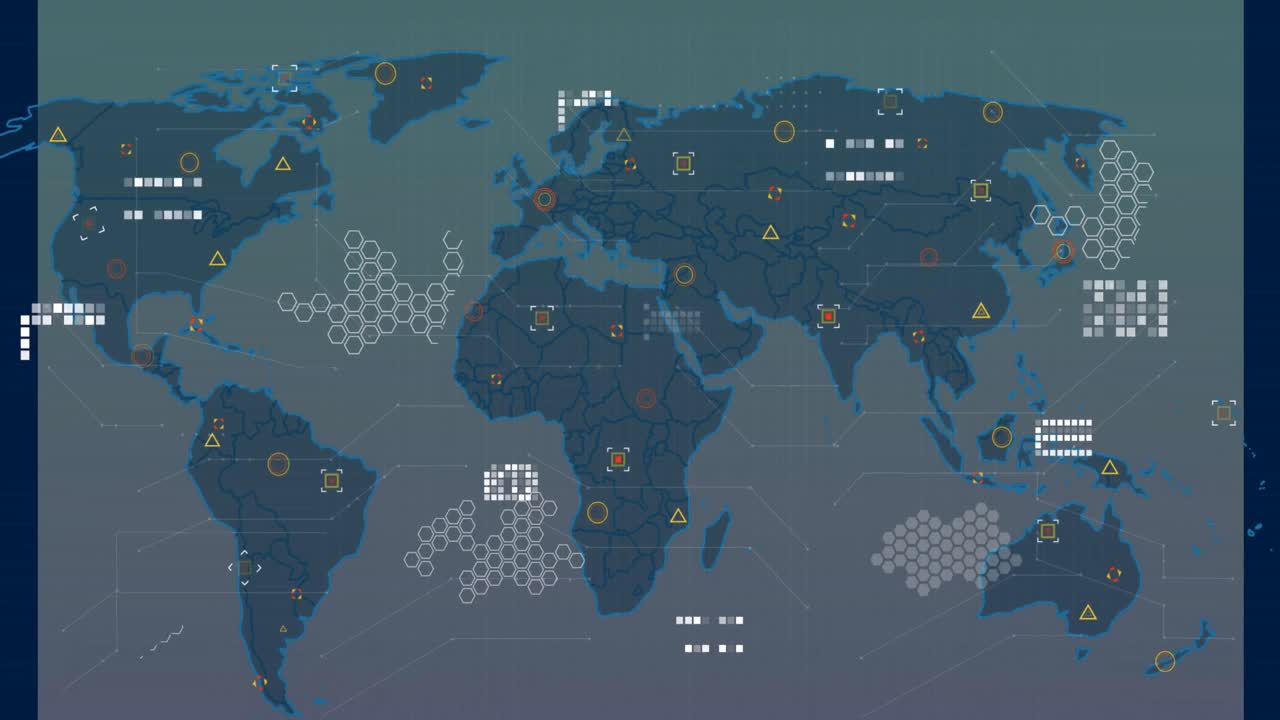 animación del procesamiento de datos sobre el mapa del mundo