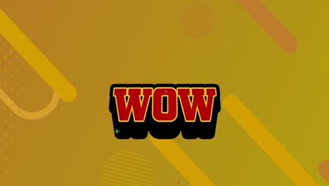 Animation of wow text, lightning strike over geometric shapes against abstract background
